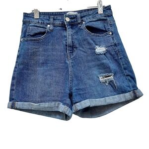 Abound Women Blue‎ Denim High Rise Distressed Cuffed Shorts Size 28